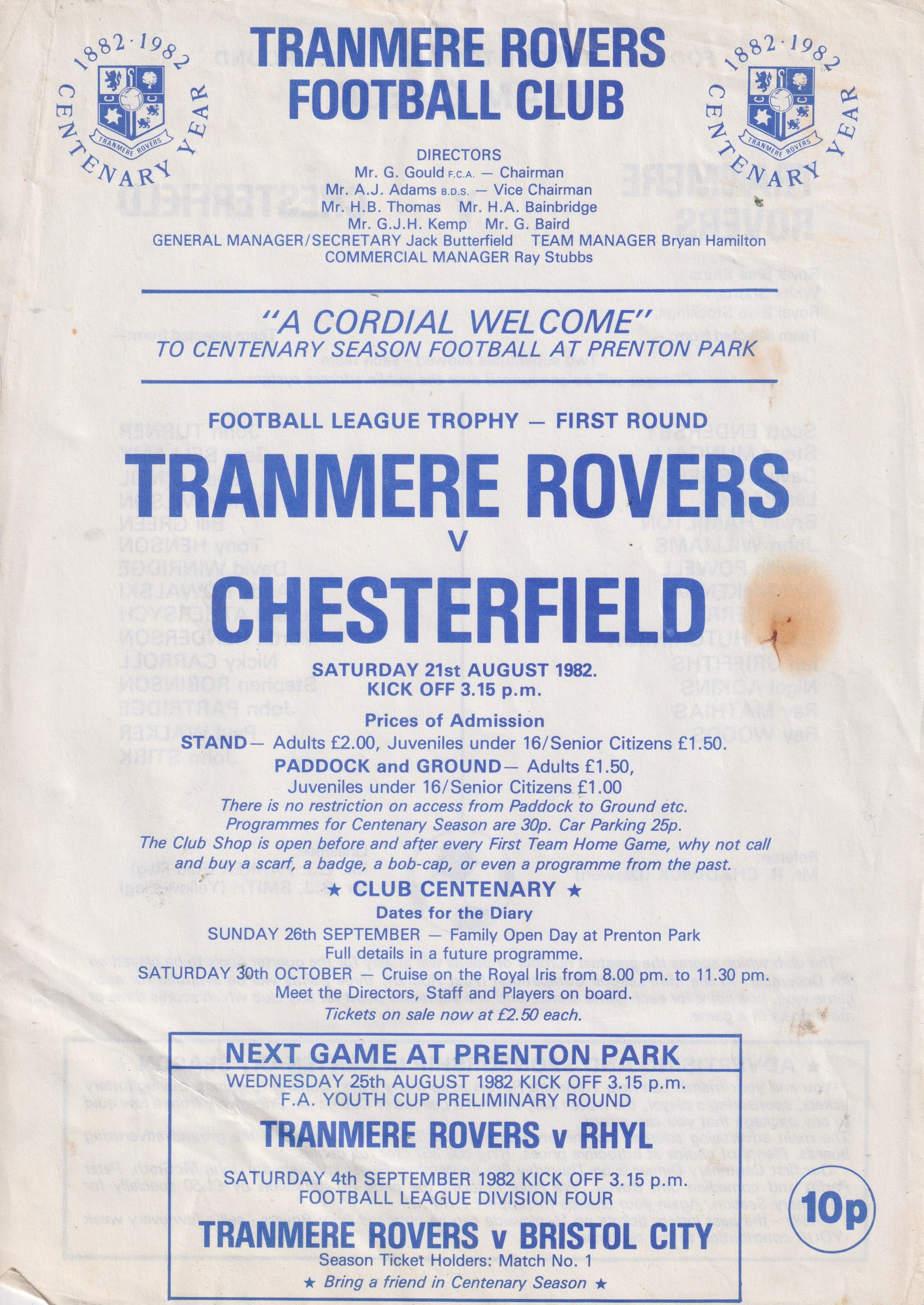 Tranmere Rovers v Chesterfield match programme